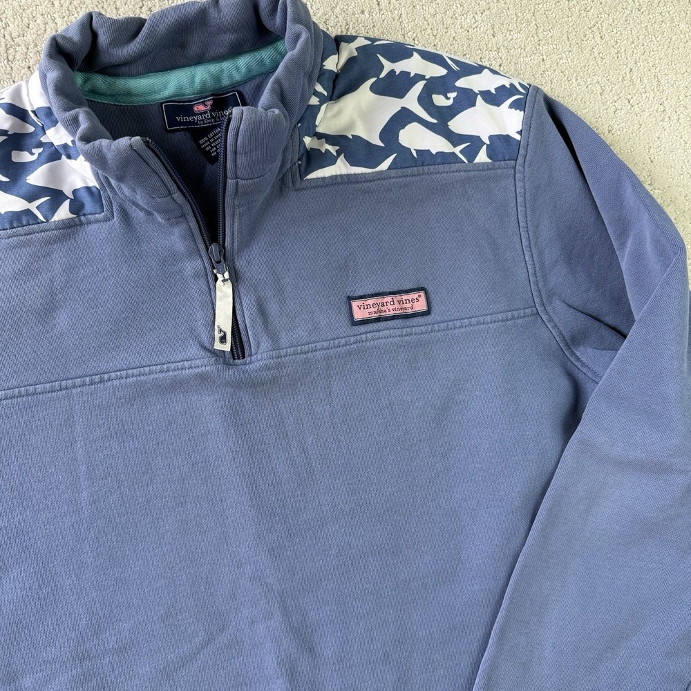 Vineyard Vines Shep Shirt Pullover Men's Lโ Blue Shark Print Quarter Zip $128